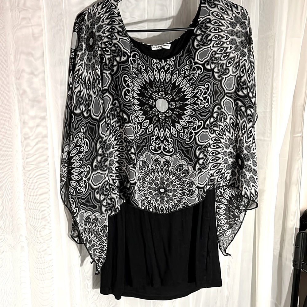 Black grey and white shirt